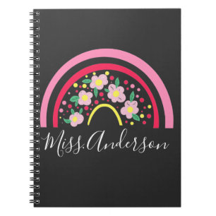 Floral Pink Rainbow Personalised Teacher Gift   Notebook