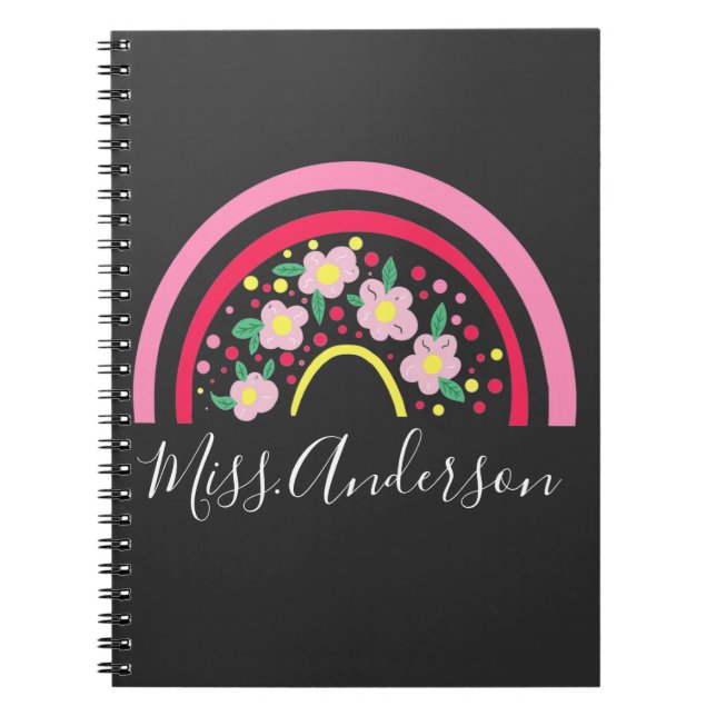 Floral Pink Rainbow Personalised Teacher Gift   Notebook (Front)
