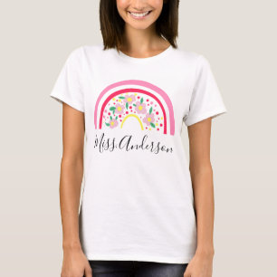 Floral Pink Rainbow Personalised Teacher Gift T-Shirt