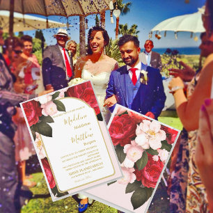 Floral Pink Red Gold Elegant  Wedding Invitation