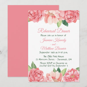 Floral Pink Rehearsal Dinner Peony Rose Wedding Invitation