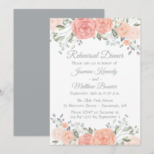 Floral Pink Rehearsal Dinner Vintage Rose Garden Invitation