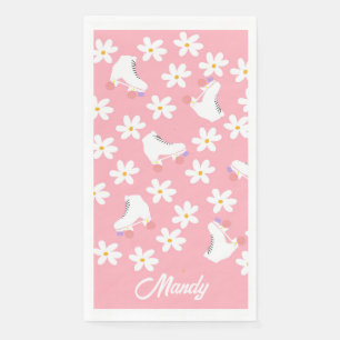 Floral Pink Roller Skates Roller Skating Birthday  Napkin
