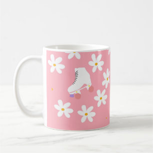 Floral Pink Roller Skates Roller Skating Coffee Mug