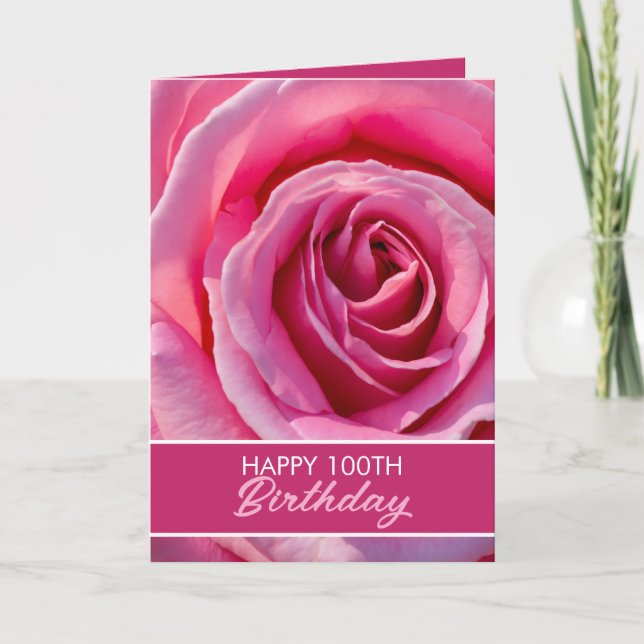 Floral Pink Rose 100th Birthday Card (Front)