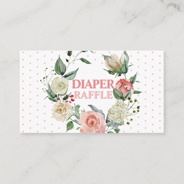 Floral Pink Rose Baby Shower Diaper Raffle Ticket Enclosure Card (Front)