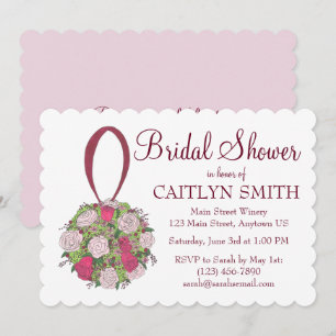 Floral Pink Rose Bouquet Bridal Wedding Shower Invitation