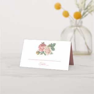 Floral Pink Rose Flower Wedding, Engagement Party Place Card