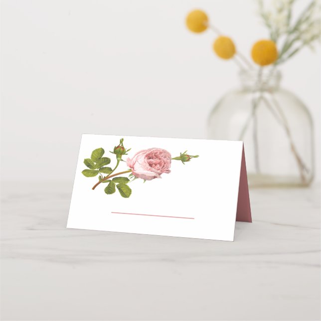Floral Pink Rose Flower Wedding Party Roses Place Card (Front)
