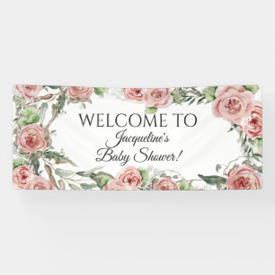 Floral Pink Rose Flowers BOHO Oh Baby Girl Shower Banner