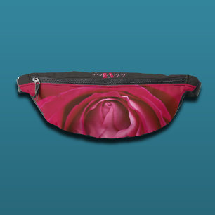 Floral pink rose flowers monogram belly bag
