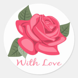 Floral Pink Rose Flowers With Love - Wedding Gifts Classic Round Sticker