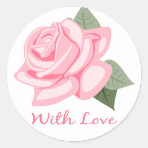 Floral Pink Rose Flowers With Love - Wedding Gifts Classic Round Sticker