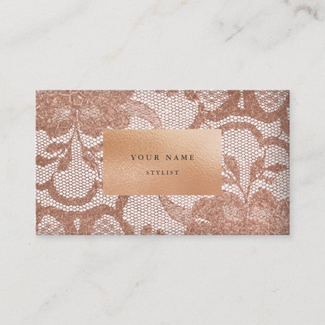 Floral Pink Rose Gold White Lace Vip Glam Business Card (Front)