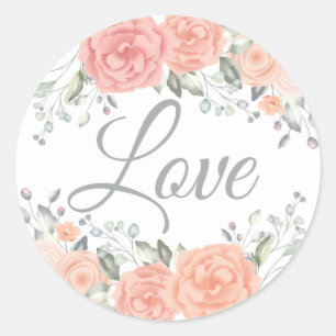 Floral Pink Rose Love Vintage Wedding Flower Classic Round Sticker