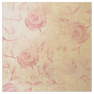 Floral Pink Rose Pattern Gold Shimmer Elegant Fabric
