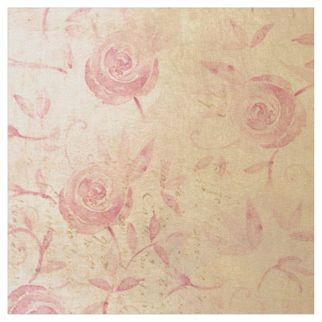 Floral Pink Rose Pattern Gold Shimmer Elegant Fabric (Close Up)