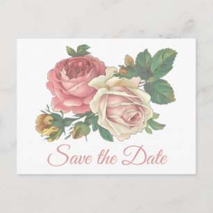 Floral Pink Rose Save The Date Engagement Wedding Postcard
