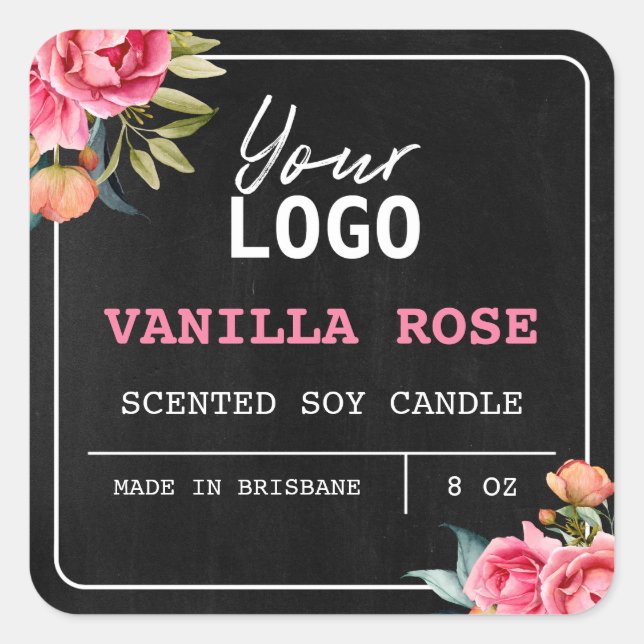Floral Pink Rose Scented Logo Product Labels (Front)