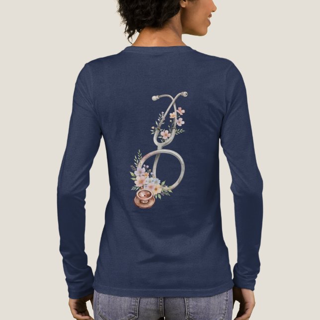 Floral Pink Rose Stethoscope  Tri-Blend Shirt (Back)