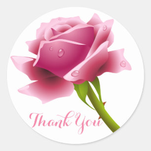 Floral Pink Rose Thank You Flower - Wedding Party Classic Round Sticker