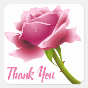 Floral Pink Rose Thank You Flower - Wedding Party Square Sticker