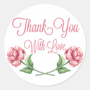 Floral Pink Rose Thank You Watercolor Flowers Classic Round Sticker