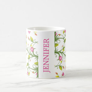 Floral Pink Rose Vine Navy Elegant Personalised Coffee Mug