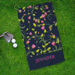 Floral Pink Rose Vine Navy Elegant Personalised Golf Towel<br><div class="desc">A delicate pink rose floral vine pattern on a navy blue background with a personalised name in hot pink. Edit or delete the text in the text box to personalised.</div>