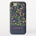 Floral Pink Rose Vine Navy Elegant Personalised iPhone 8/7 Slider Case<br><div class="desc">A delicate pink rose floral vine pattern on a navy background with a personalised name in hot pink. Edit or delete the text in the text box to personalised.</div>