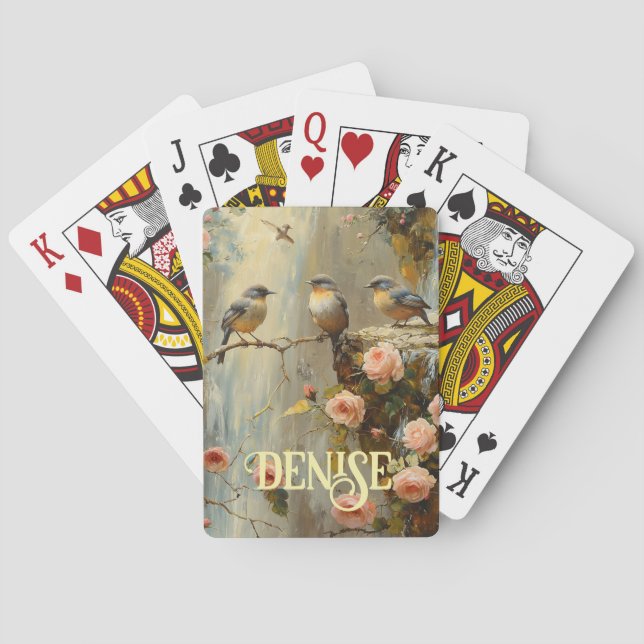 Floral Pink Roses Bird Deck  Playing Cards (Back)