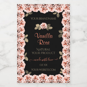 Floral Pink Roses Black Product Packaging Labels