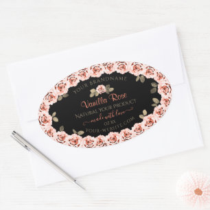 Floral Pink Roses Black Product Packaging Labels