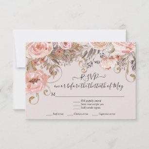 Floral Pink Roses Boho Earth Tone RSVP Response