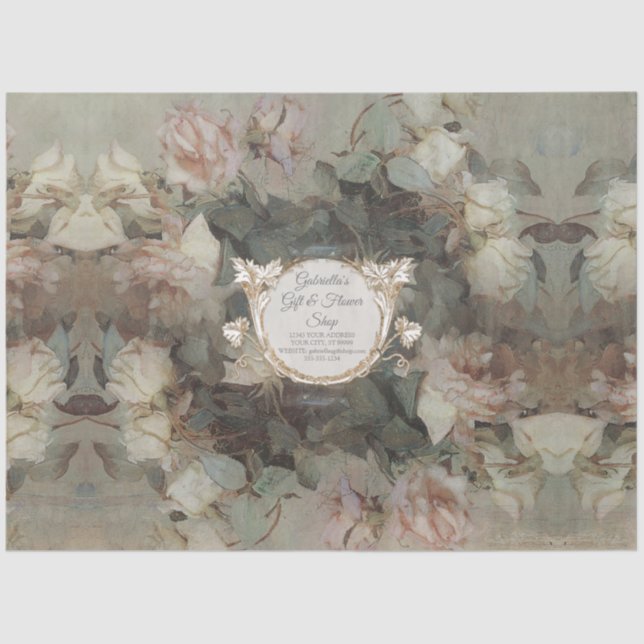 Floral Pink Roses Elegant Gold Business Gift Wrap Tissue Paper (Front)