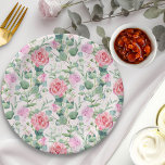Floral Pink Roses Elegant Tea Party Paper Plate<br><div class="desc">Floral paper plates covered in pretty pink roses. Watercolor design - perfect for a garden party, tea parties, baby showers, bridal showers and birthday parties. For co-ordinating invitations, stationery, games and day-of-event decor, please browse my Vintage Tea Party Baby Shower Collection or message me to add any additional items you...</div>