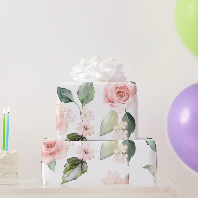 Floral Pink Roses Elegant Wrapping Paper (Party Gifts)