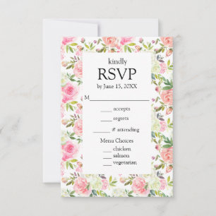 Floral Pink Roses Menu Choices RSVP Card