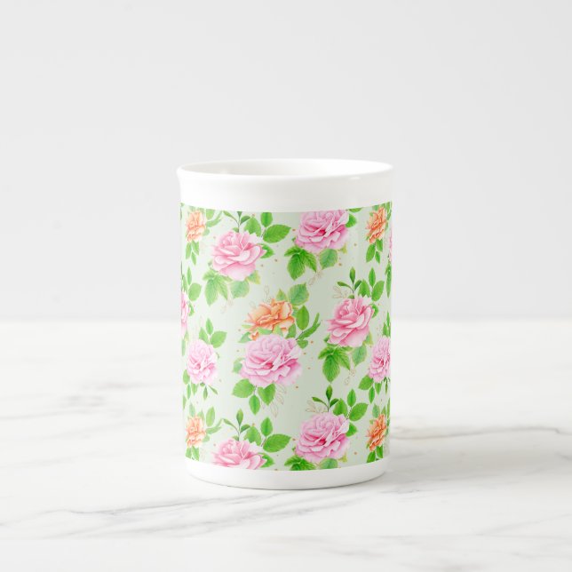 Floral Pink Roses Pattern-23670 Bone China Mug (Front)