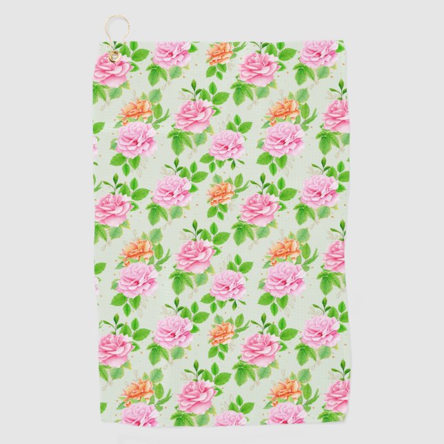Floral Pink Roses Pattern-23670 Golf Towel (Front)