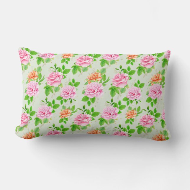 Floral Pink Roses Pattern-23670 Lumbar Cushion (Front)