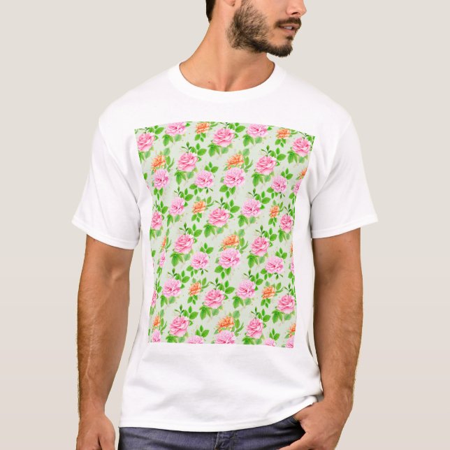 Floral Pink Roses Pattern-23670 T-Shirt (Front)