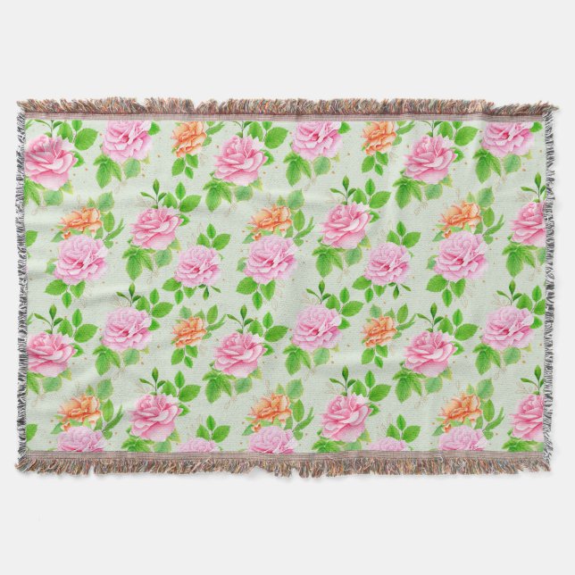Floral Pink Roses Pattern-23670 Throw Blanket (Front)