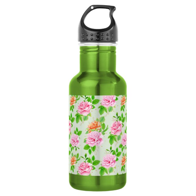 Floral Pink Roses Pattern 532 Ml Water Bottle (Front)