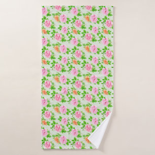 Floral Pink Roses Pattern Bath Towel