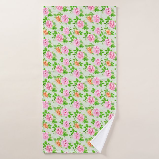 Floral Pink Roses Pattern Bath Towel (Bath Towel)