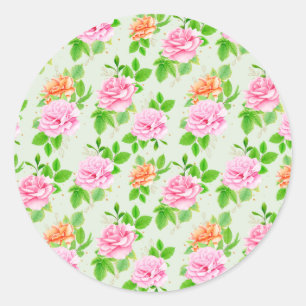 Floral Pink Roses Pattern Classic Round Sticker