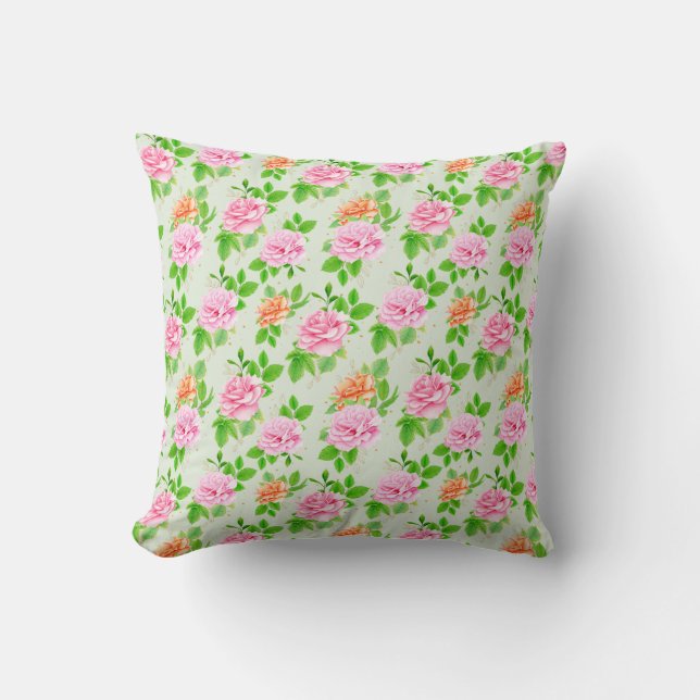Floral Pink Roses Pattern Cushion (Front)