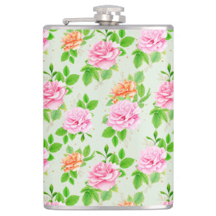 Floral Pink Roses Pattern Hip Flask