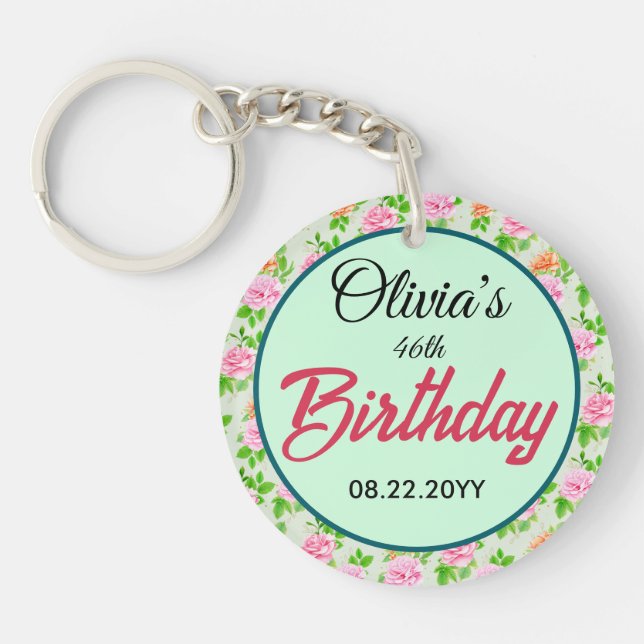 Floral Pink Roses Pattern Key Ring (Front)